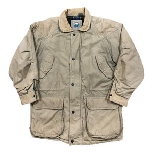 Vintage Forest Club Jacket Mens Large Tan Canvas Corduroy Collar Plaid Lined 90s